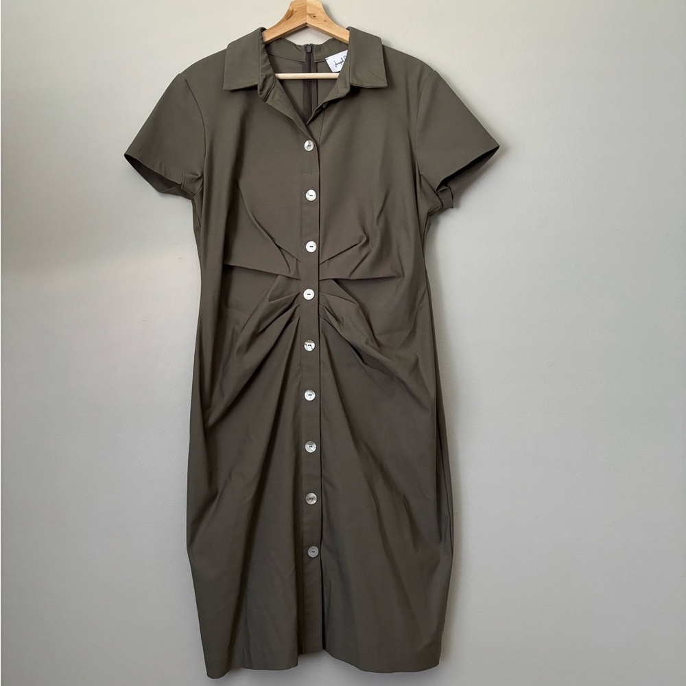Joseph Ribkoff Ruched Mini Shirt Button Dress - Picture 4 of 11